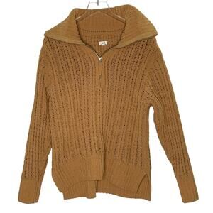 Aerie Cable Car Quarter Zip Sweater S Chunky Oversized Camel Brown Soft